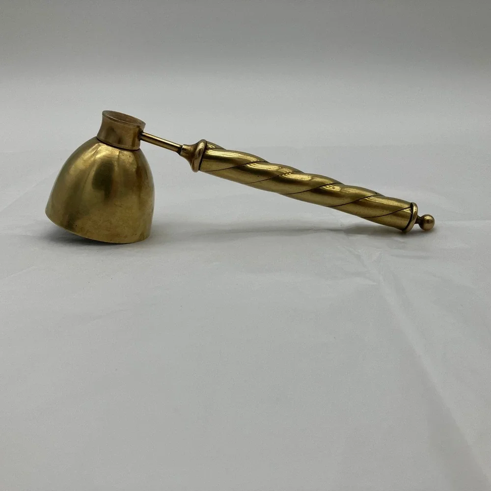 Vintage Brass Candle Snuffer 7in Gold Twisted Rope Handle Swivel Bell